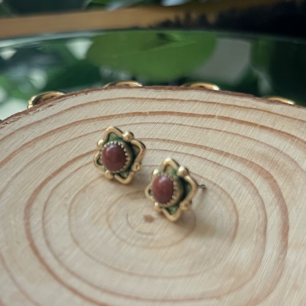 Elegant Gold and Brown Stud Earrings